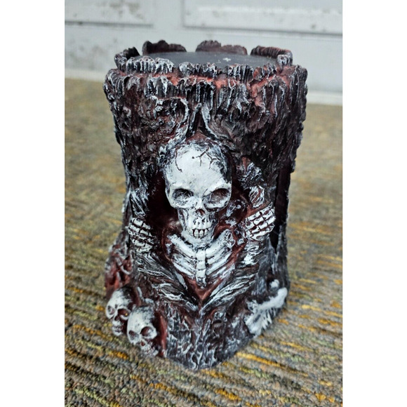 7" Skeleton Fire Light Up Halloween Pillar Candle Holder Rohs - Picture 2 of 4